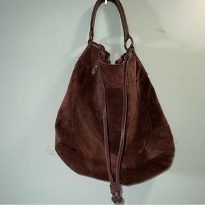 LUCKY BRAND Vintage Suede Leather Hobo Bucket Tote Shoulder Bag